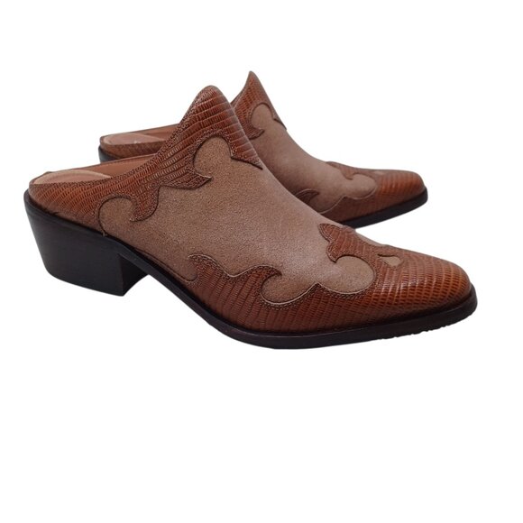 Donald Pliner Western Mule Mindy Leather Pointed Toe Slip On Heels Womens 7.5 M - Picture 1 of 15
